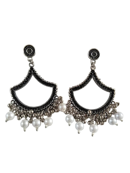 Silver Petal White Beaded Jhumka Base