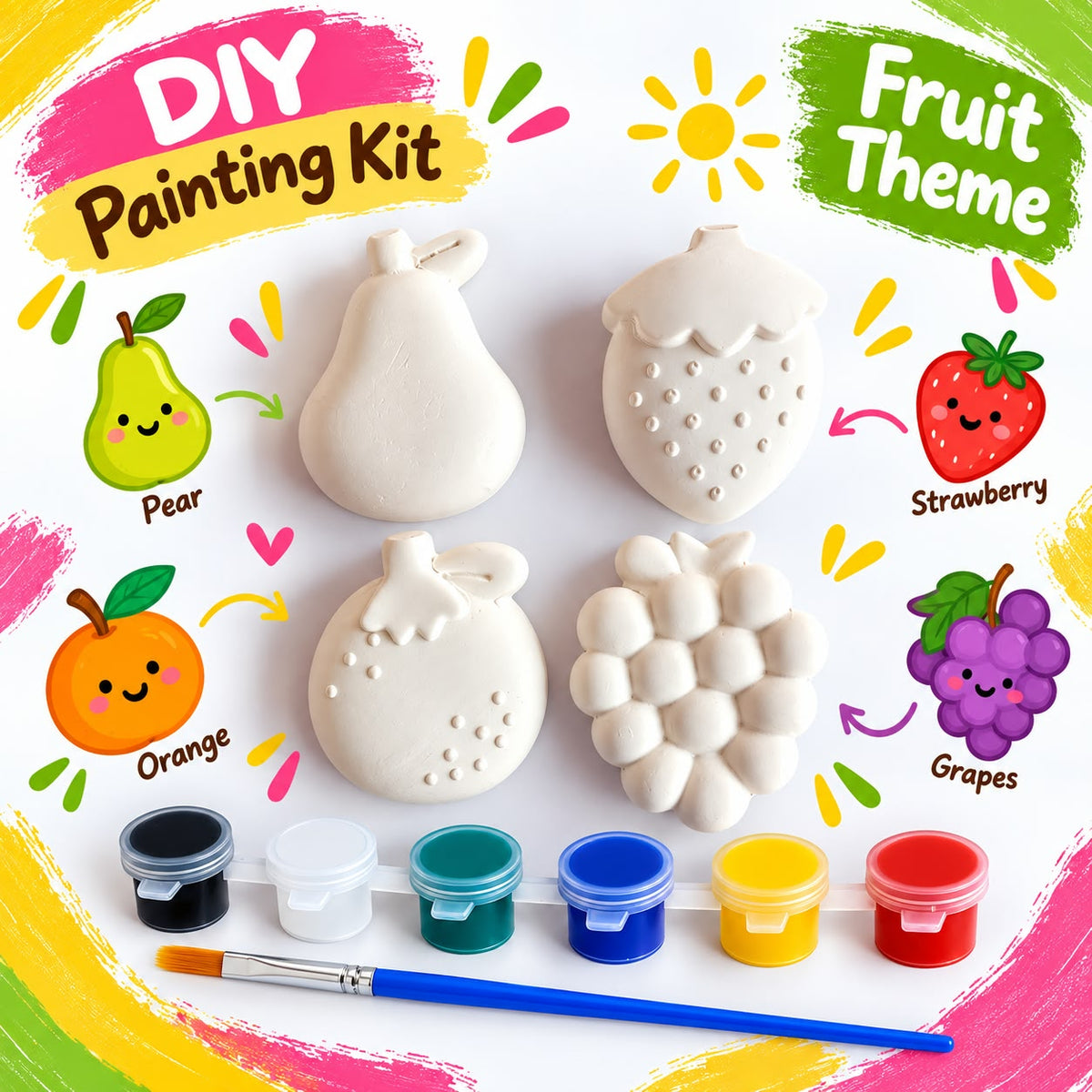 Fruit Theme DIY Painting Kit for Kids D3 - Set of 4 Shapes