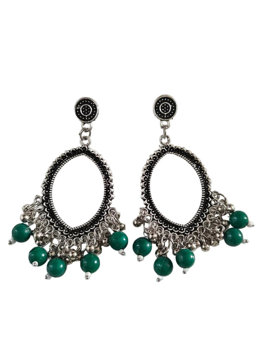 Silver Evil Eye Green Beaded Jhumka Base