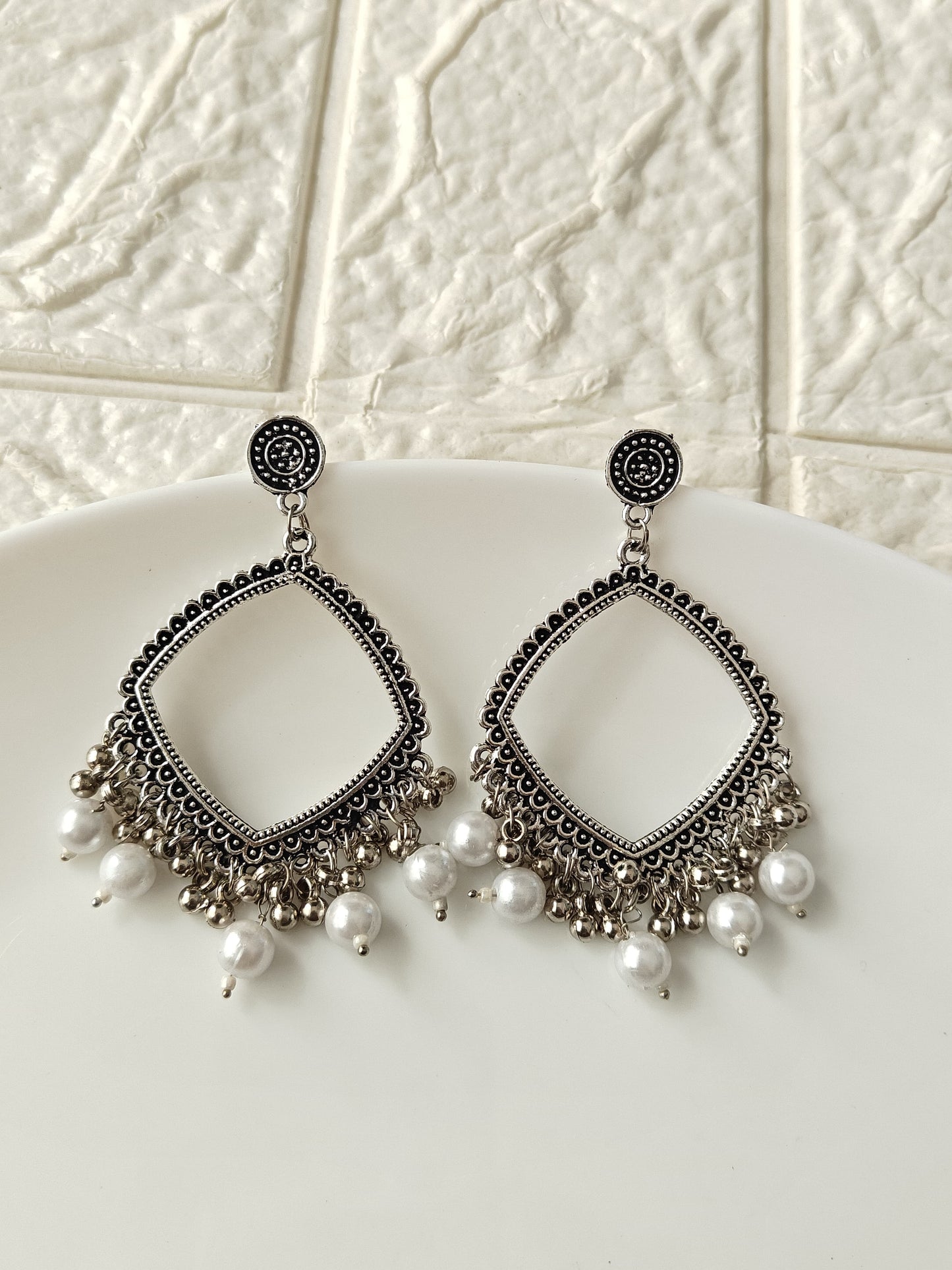 Square White Beaded Jhumka Base