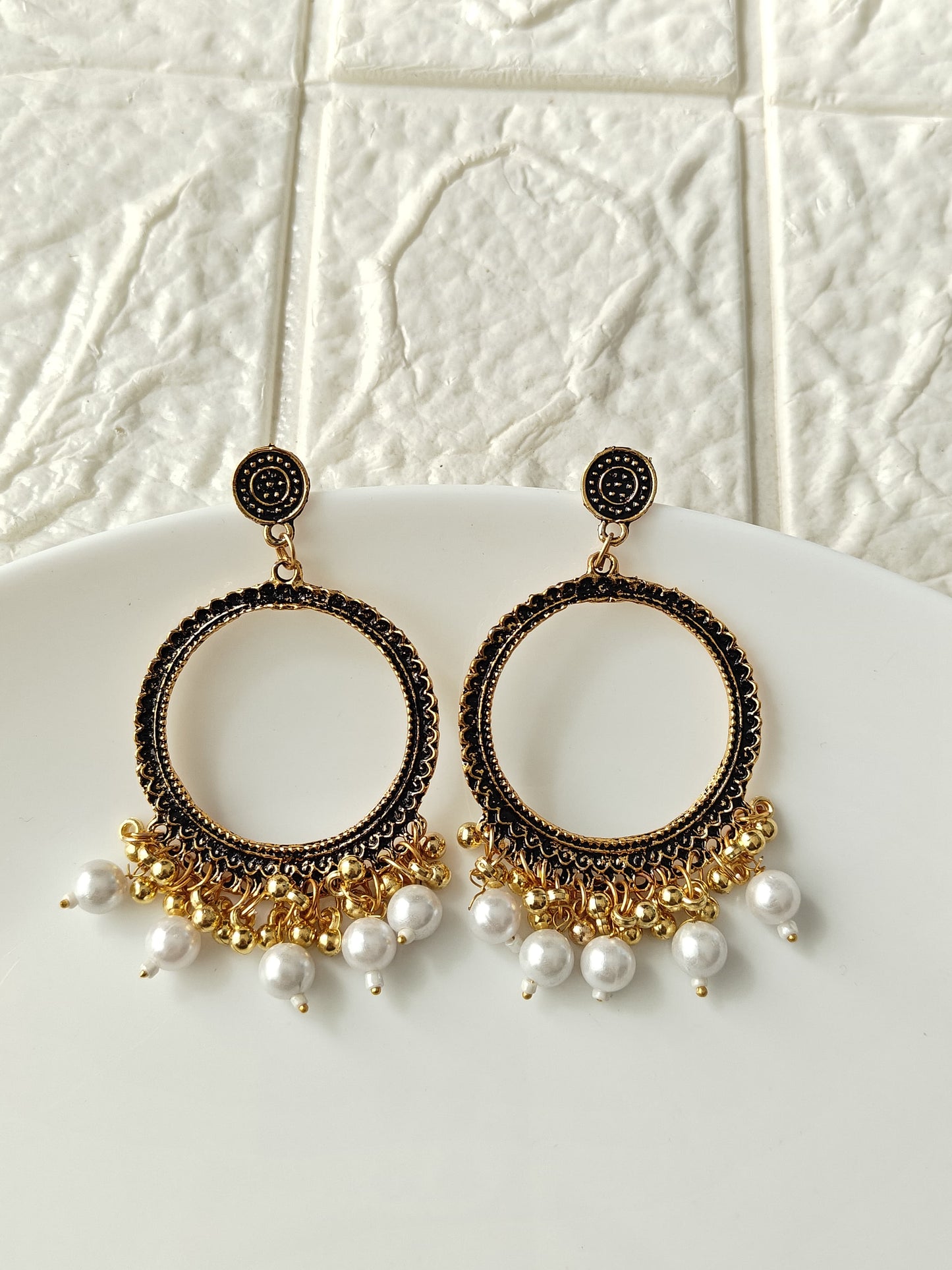 Round Gold White Beaded Jhumka Base
