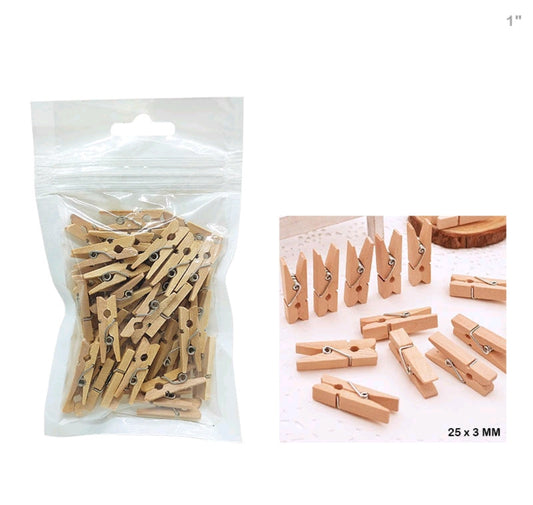 Mini 1 Inch Wooden Clips - 50pcs
