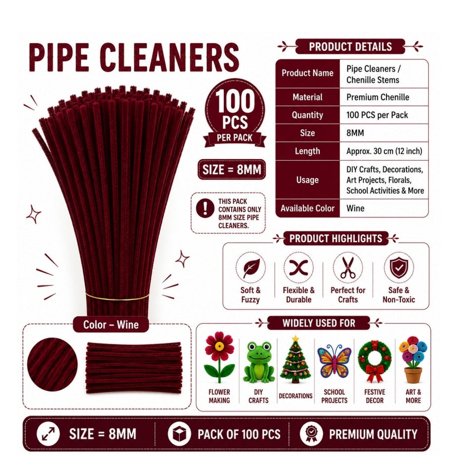 Pipe Cleaner 8MM - Wine