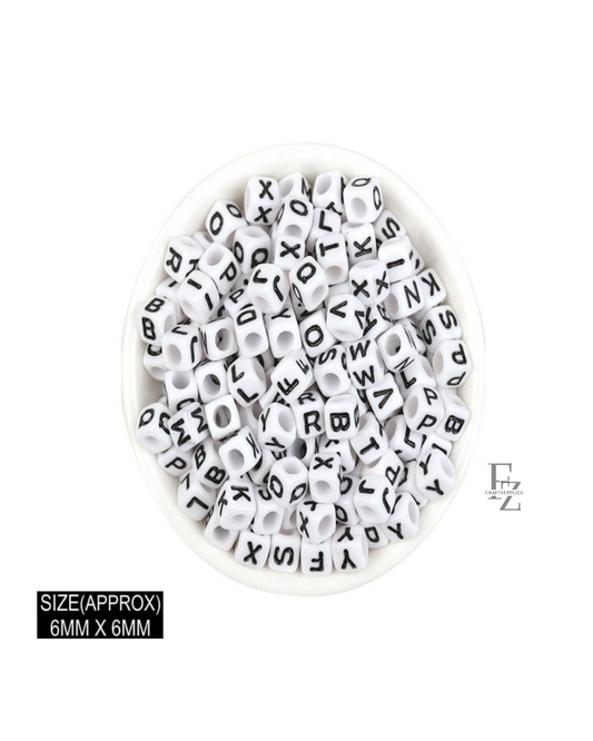 Square White Alphabet Beads - 20g