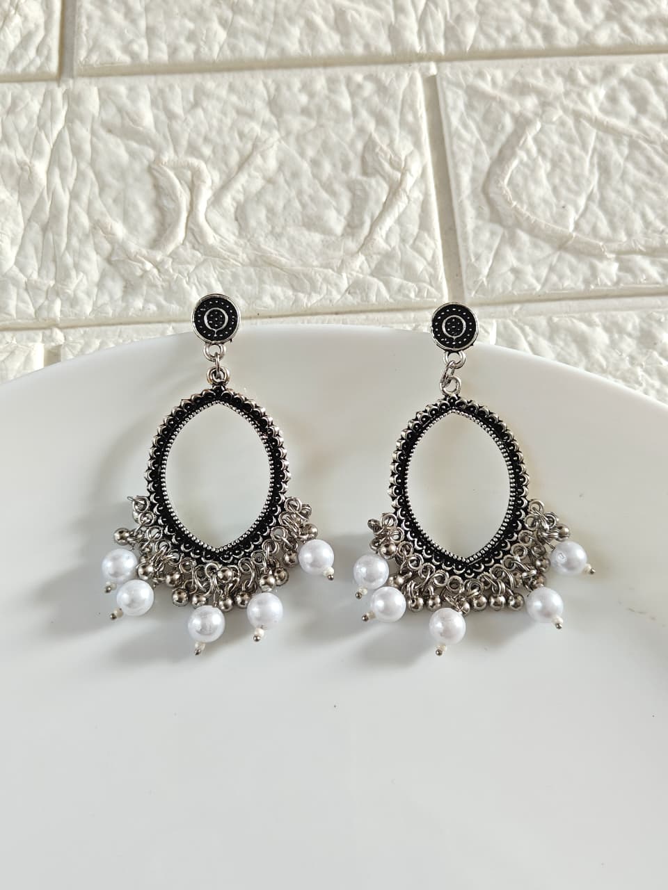 Silver Evil Eye White Beaded Jhumka Base