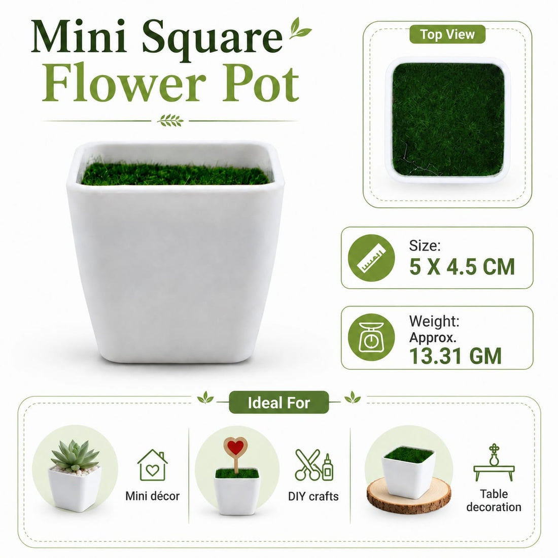 Mini Square Flower Pot with Artificial Grass