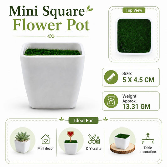Mini Square Flower Pot with Artificial Grass