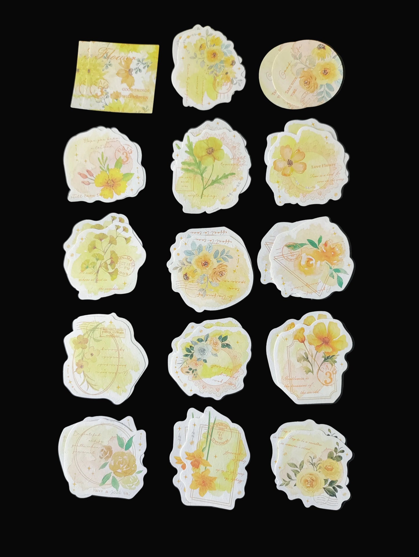 Yellow Blooming Flower Paper Cutout Stickers - 30 Pieces