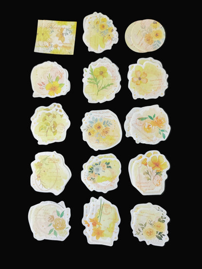Yellow Blooming Flower Paper Cutout Stickers - 30 Pieces