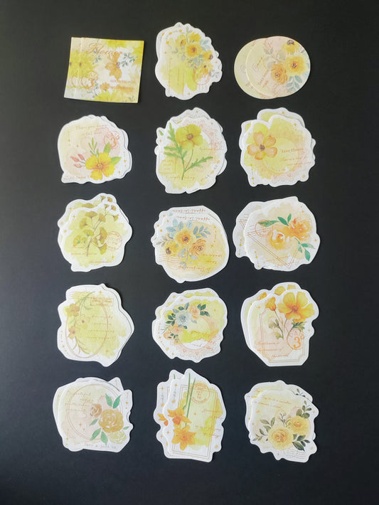 Yellow Blooming Flower Paper Cutout Stickers - 30 Pieces