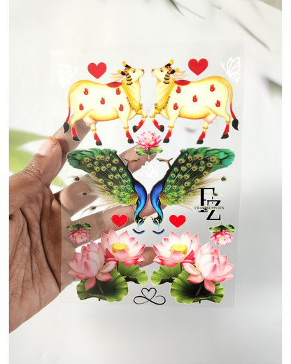 Peacock & Lotus Peel off Sticker