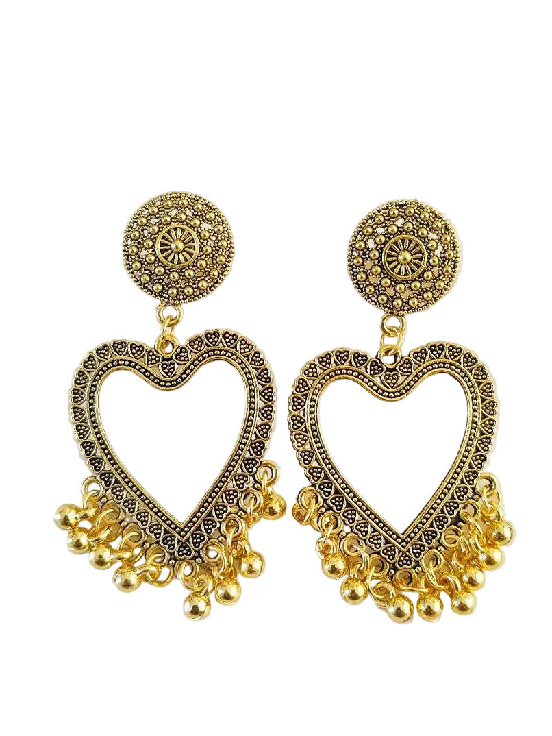 Gold Heart Jhumka Base - 1 Pair
