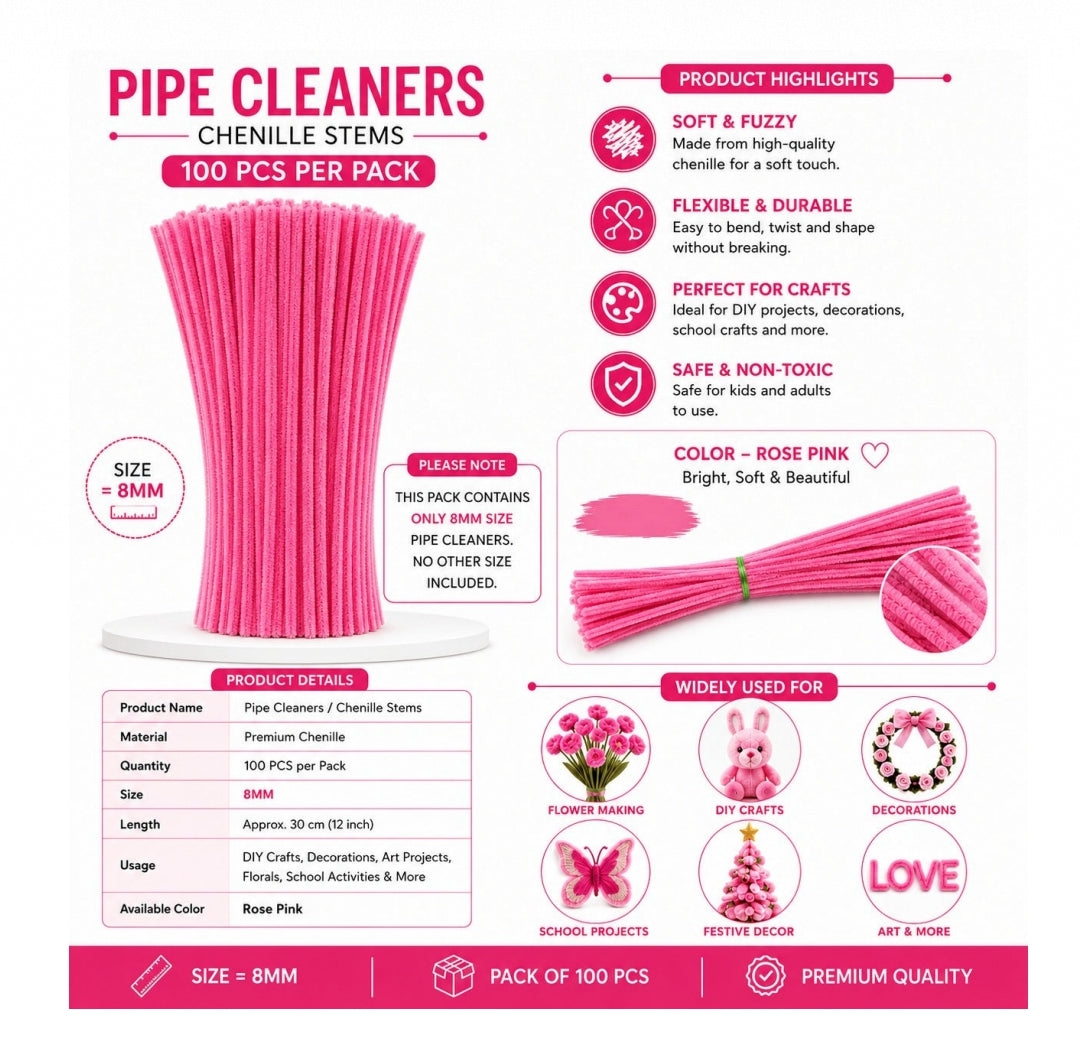 Pipe Cleaner 8MM - Rose Pink