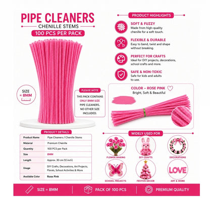 Pipe Cleaner 8MM - Rose Pink