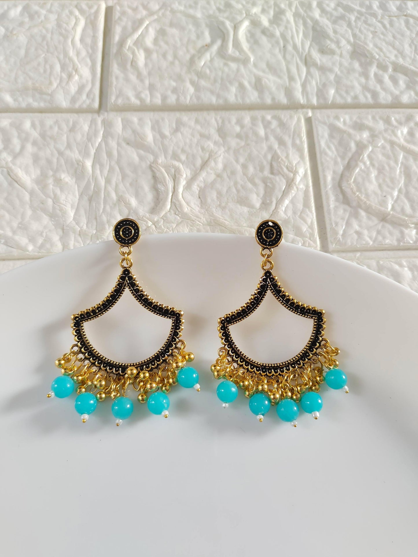 Gold Petal Blue Beaded Jhumka Base