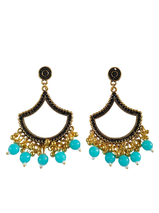 Gold Petal Blue Beaded Jhumka Base