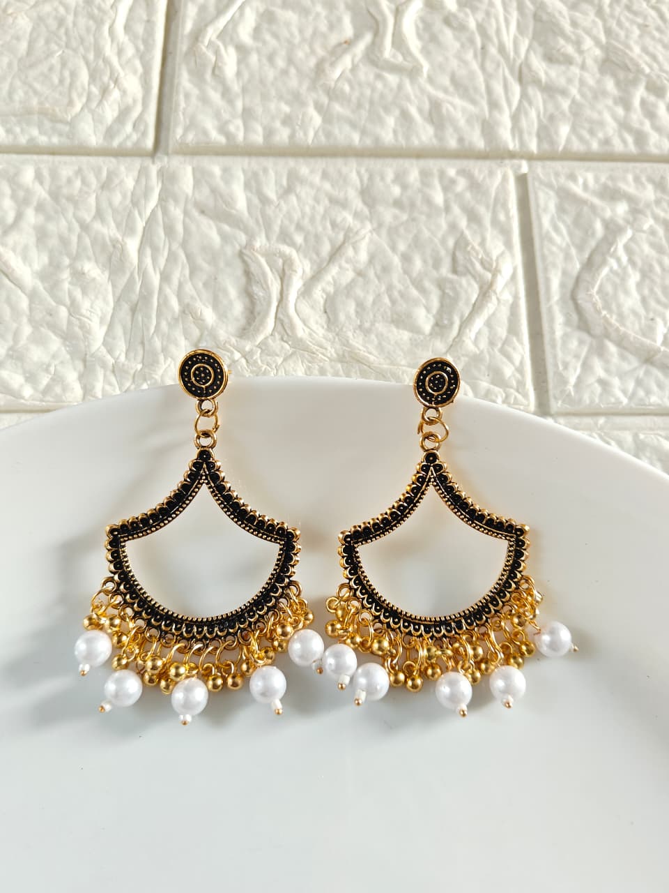 Gold Petal White Beaded Jhumka Base
