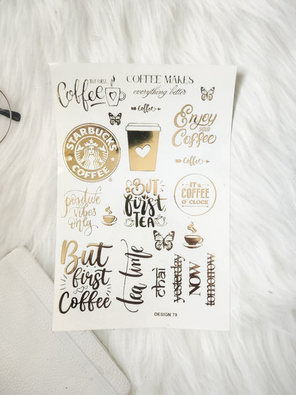Coffee Embossed Sticker Sheet A5 - D84