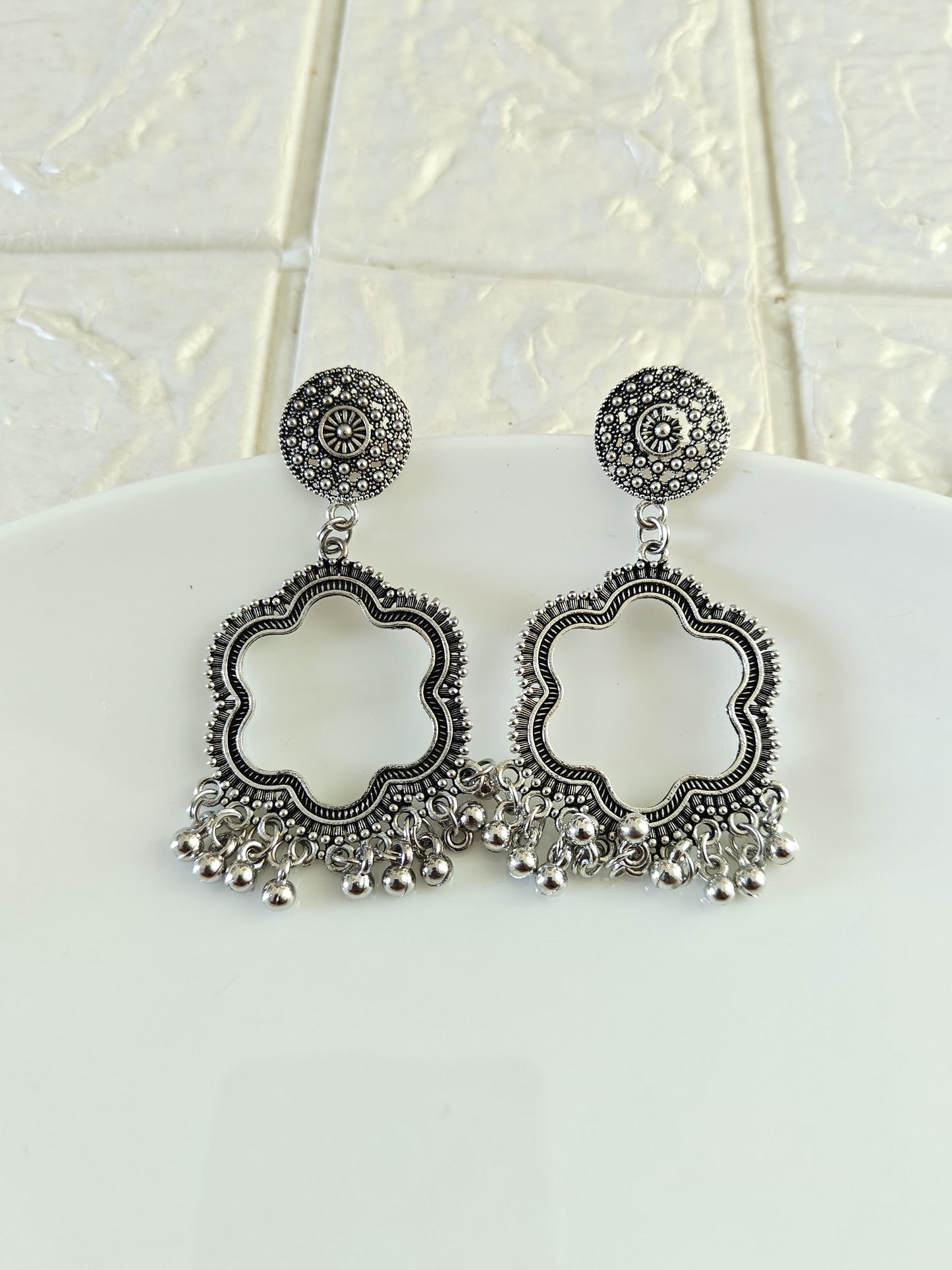 Silver Flower Jhumka Base - 1 Pair