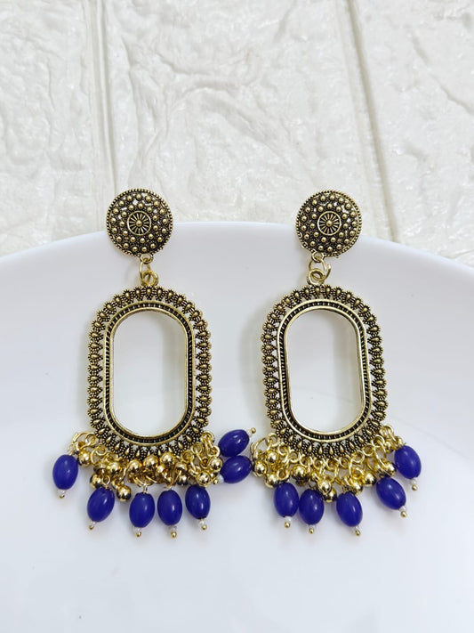 Oval Gold Blue Beaded Jhumka Base
