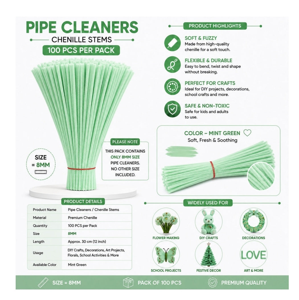 Pipe Cleaner 8MM - Mint Green