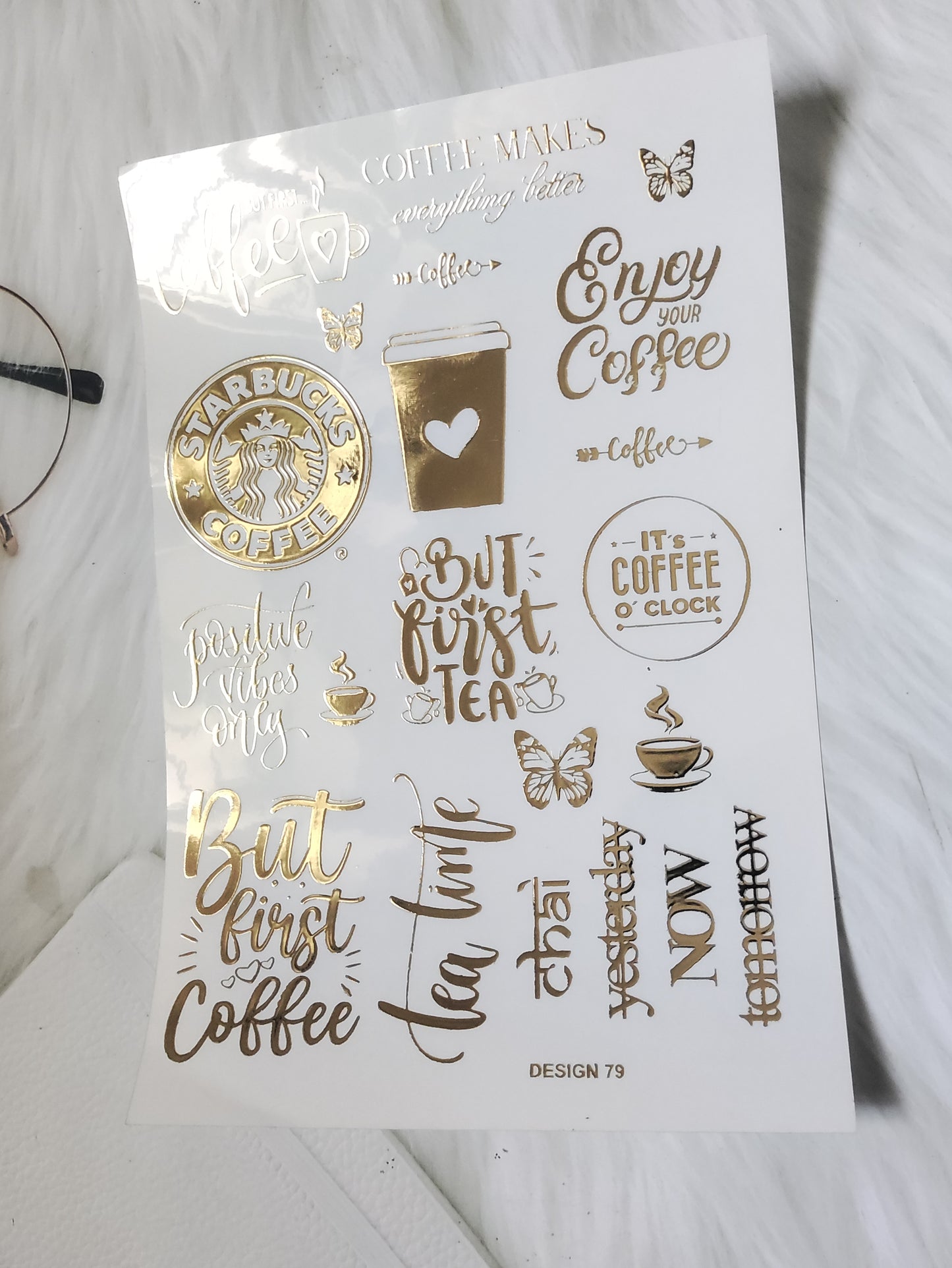 Coffee Embossed Sticker Sheet A5 - D84