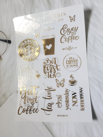 Coffee Embossed Sticker Sheet A5 - D84