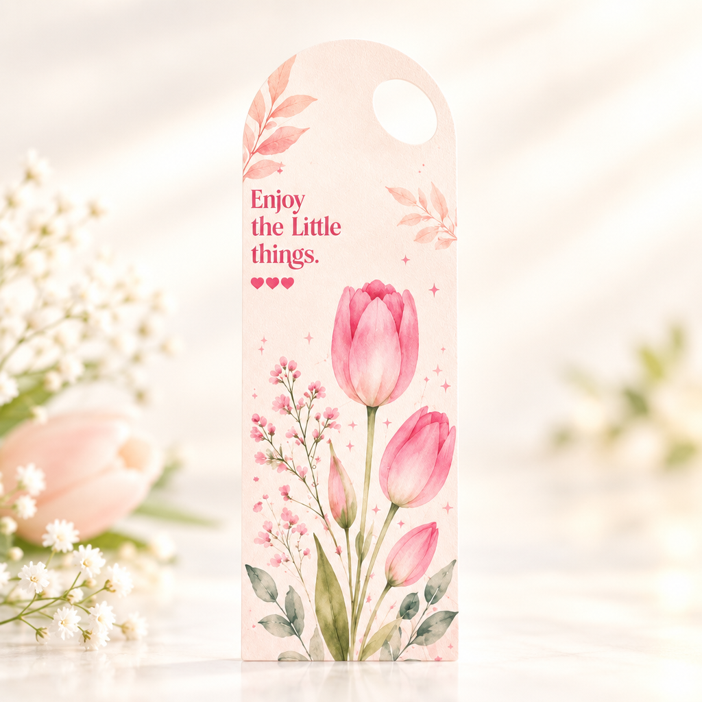Pink Tulip Floral Bouquet Flower Card - 5 pieces pack