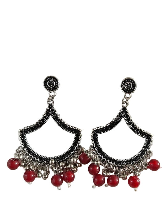 Silver Petal Maroon Beaded Jhumka Base
