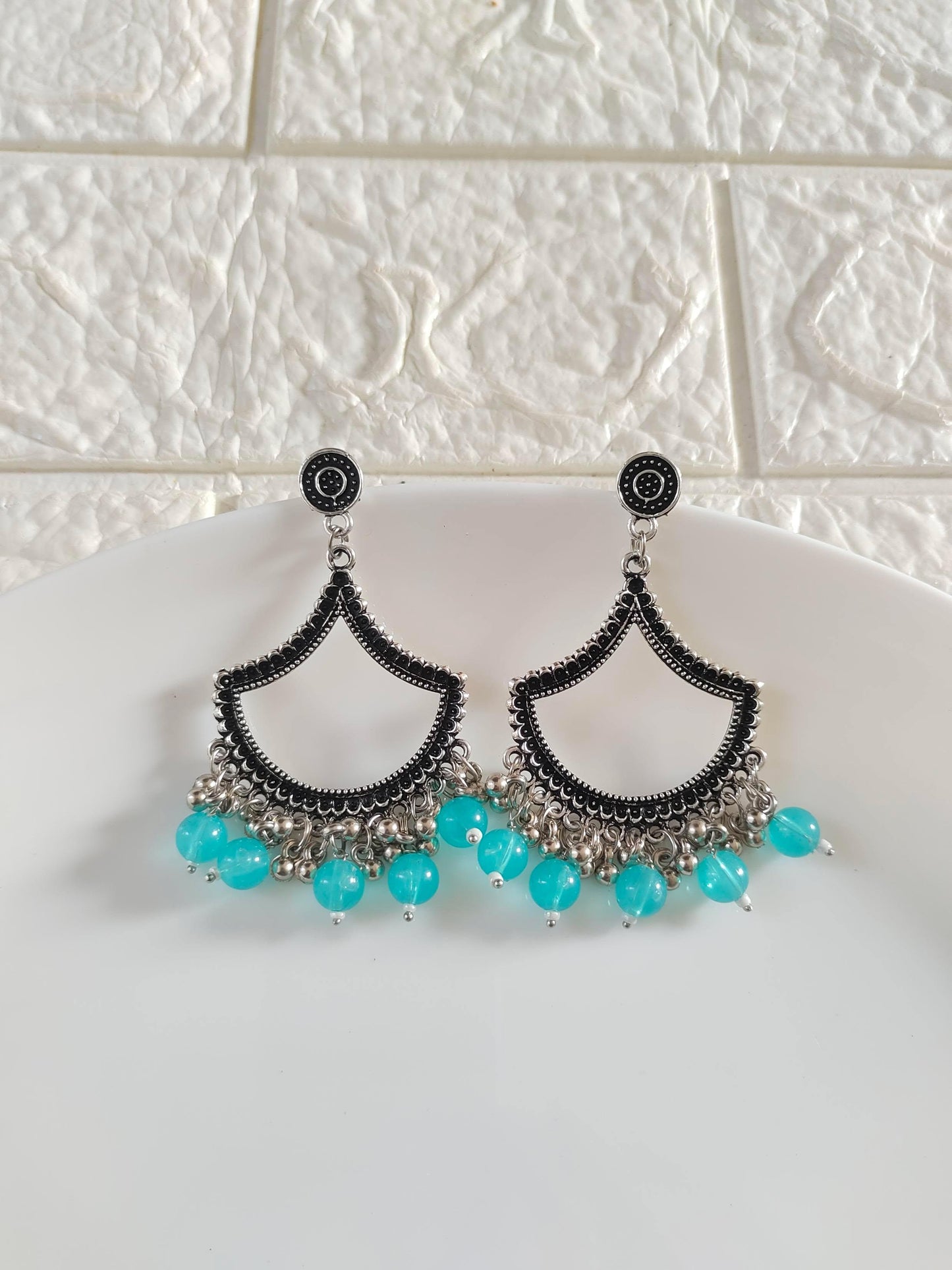 Silver Petal Blue Beaded Jhumka Base