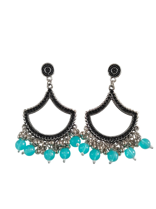 Silver Petal Blue Beaded Jhumka Base
