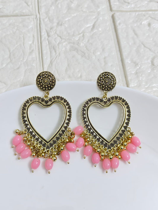 Gold Heart Pink Beaded Jhumka Base