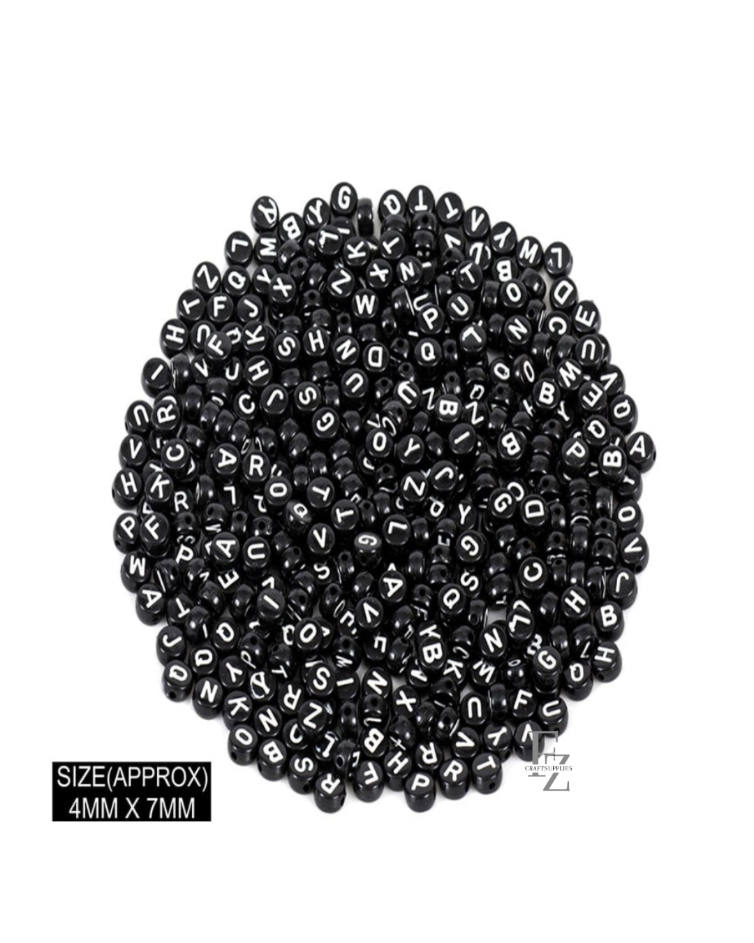 Black Round Alphabet Beads - 20g