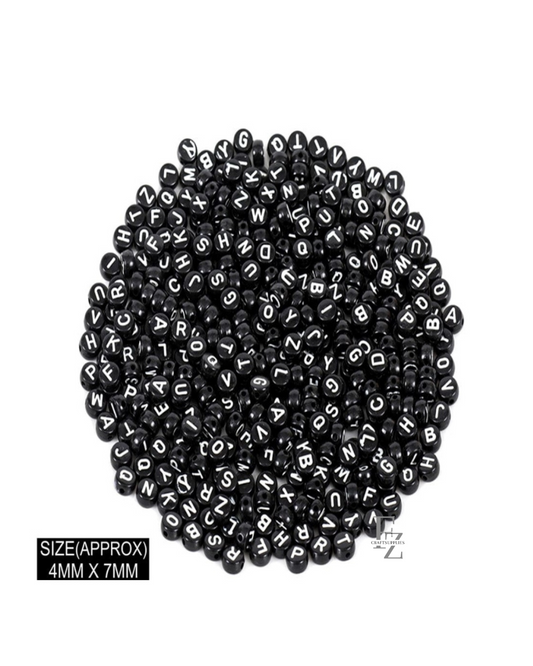 Black Round Alphabet Beads - 20g