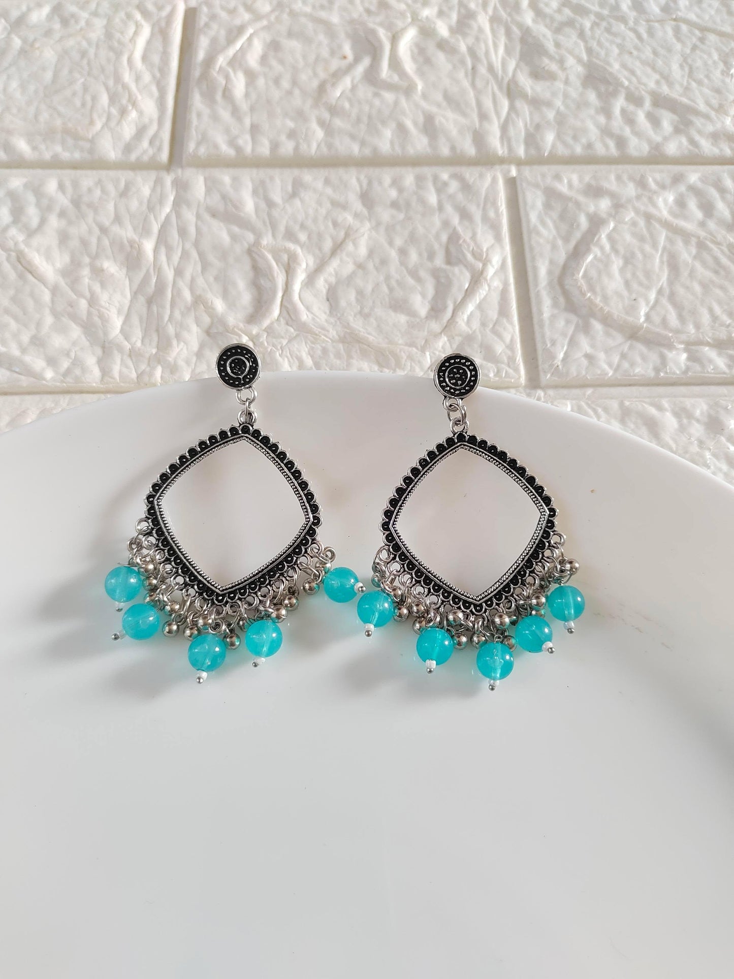 Square Blue Beaded Jhumka Base