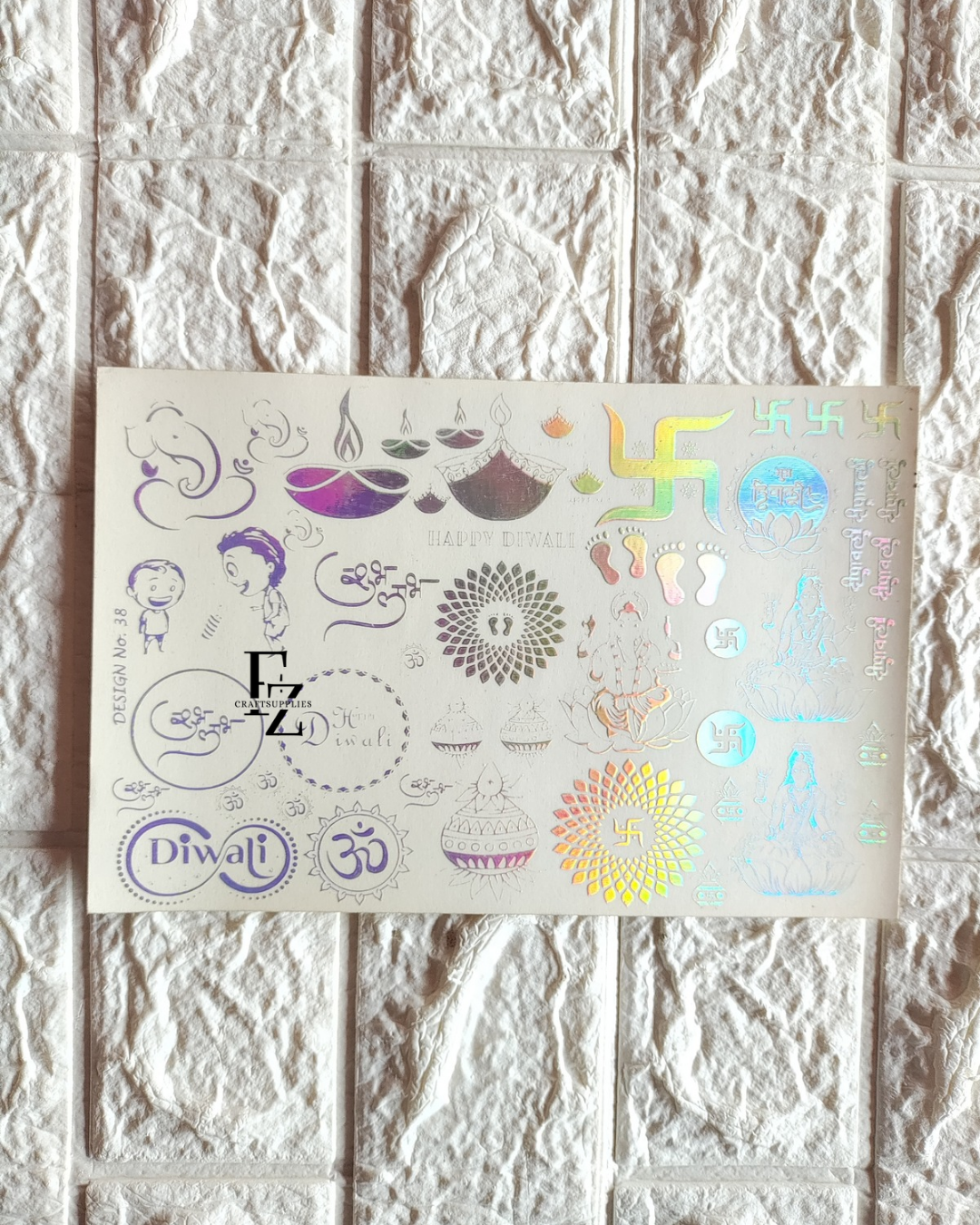 Diwali Holographic Embossed sticker sheet A5