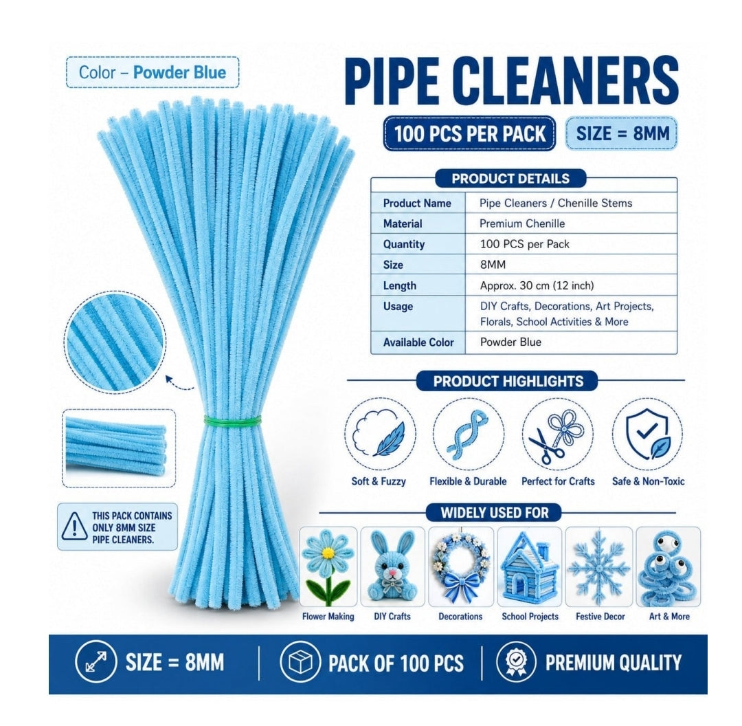 Pipe Cleaner 8MM - Powder Blue