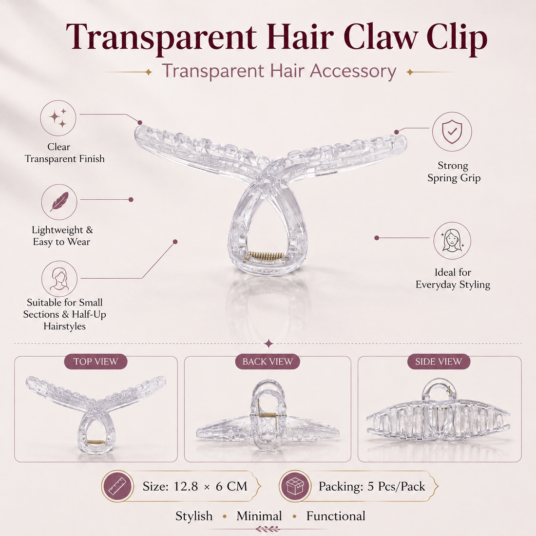 Transparent Knot Claw Clip for Decoden & Pipe Cleaners - 1 Piece