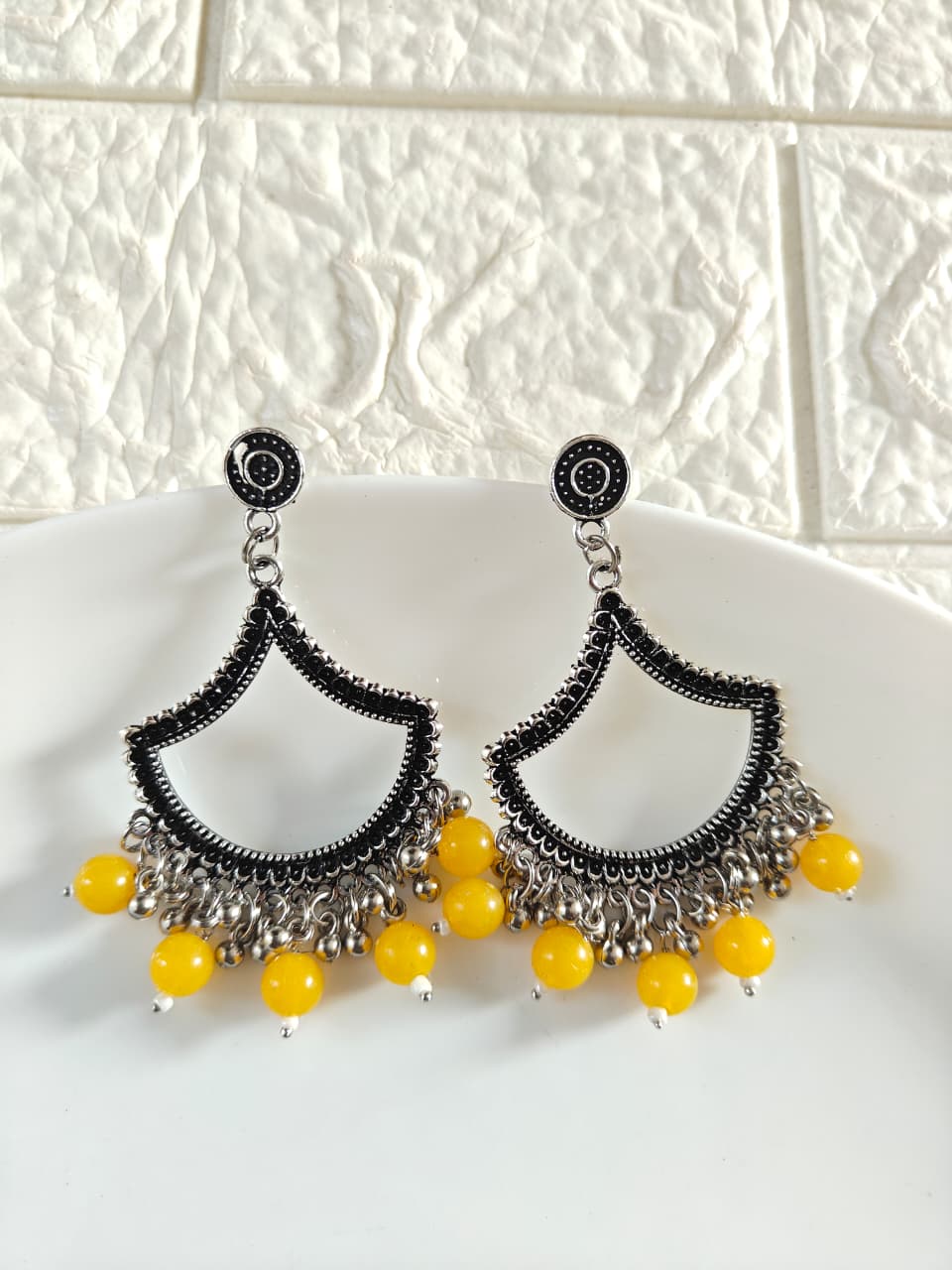 Silver Petal Yellow Beaded Jhumka Base