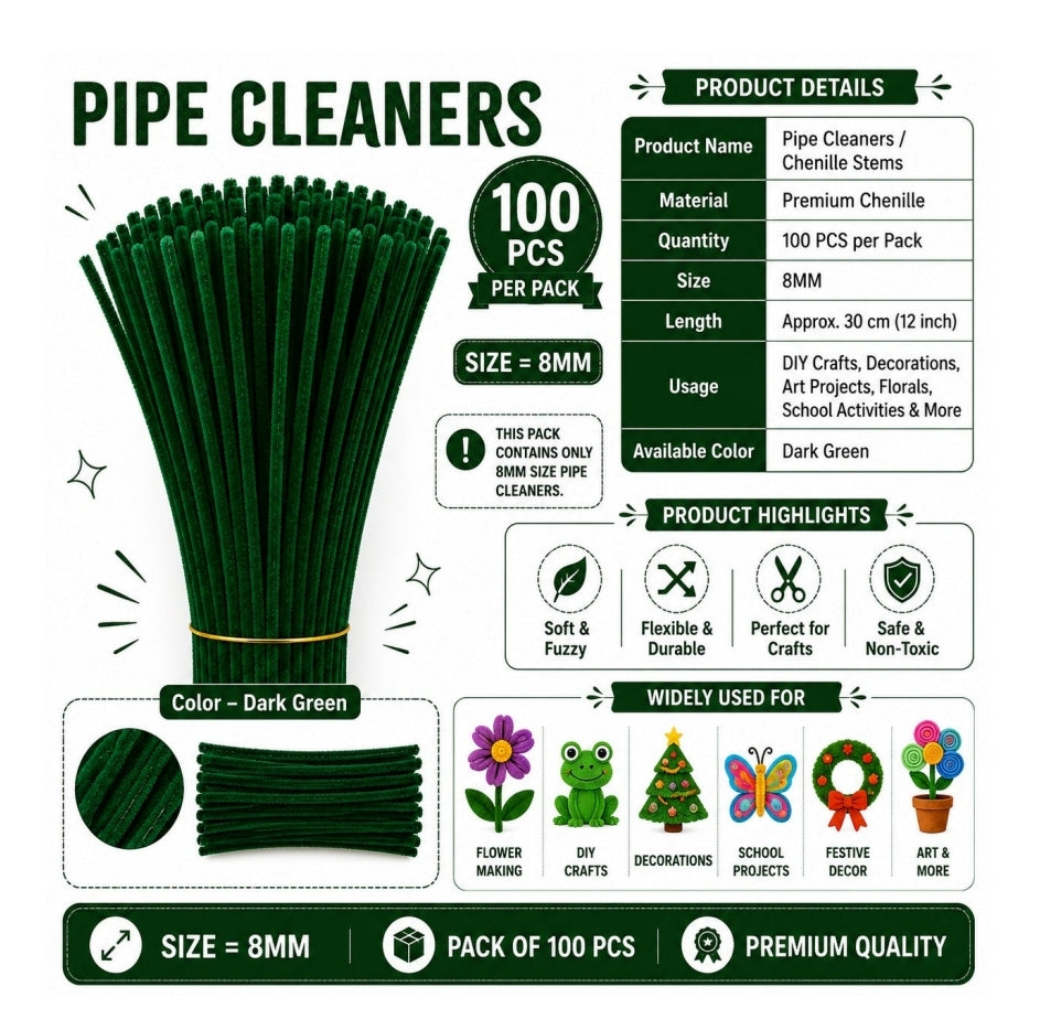 Pipe Cleaner 8MM - Dark Green (B)