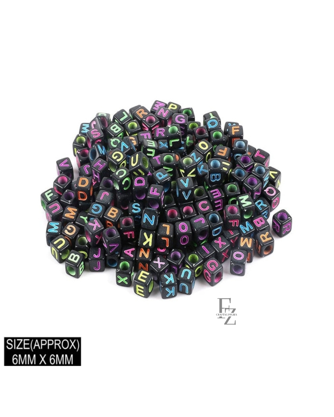 Square Black Alphabet Beads - 20g