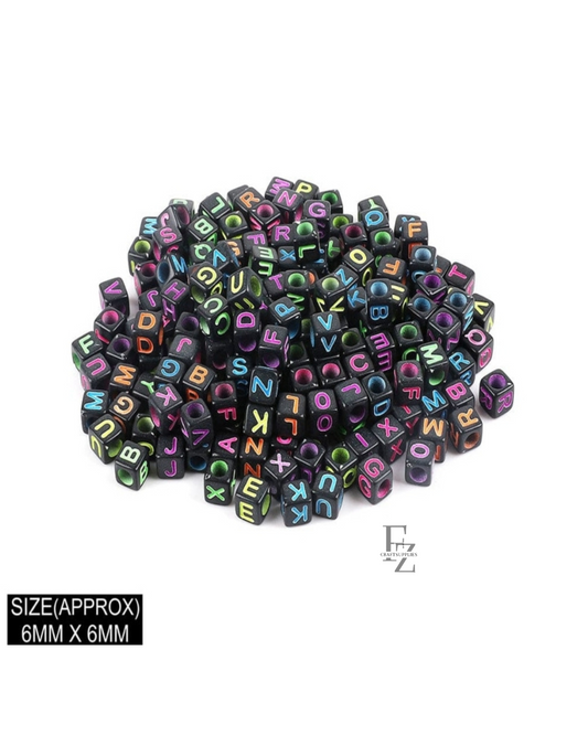 Square Black Alphabet Beads - 20g