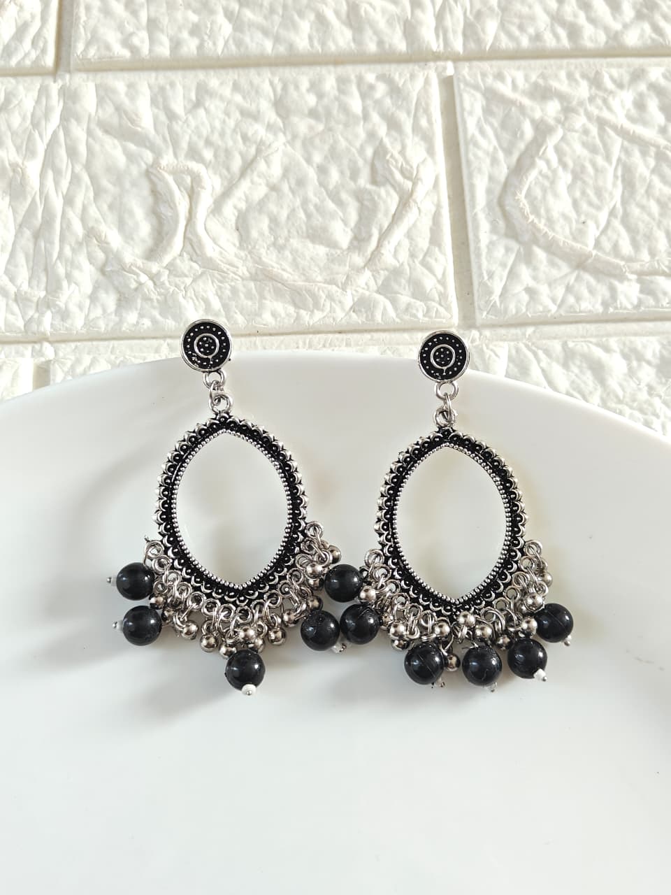 Silver Evil Eye Black Beaded Jhumka Base