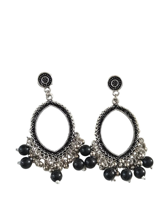 Silver Evil Eye Black Beaded Jhumka Base