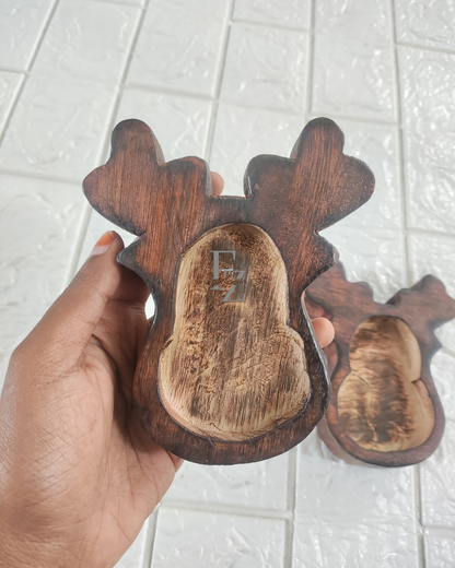 Christmas Reindeer Wooden Bowl for Candle - Small