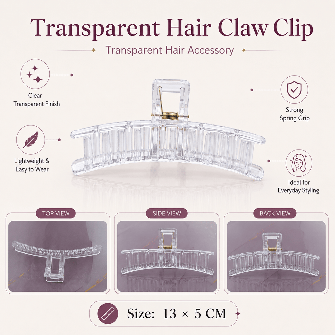 Transparent Curvy Claw Clip for Decoden & Pipe Cleaners - 1 Piece