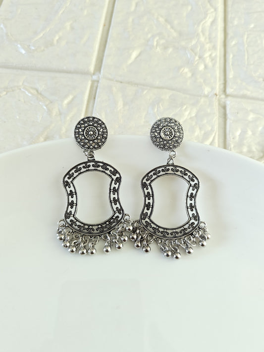 Silver Curved Rectangle Jhumka Base - 1 Pair