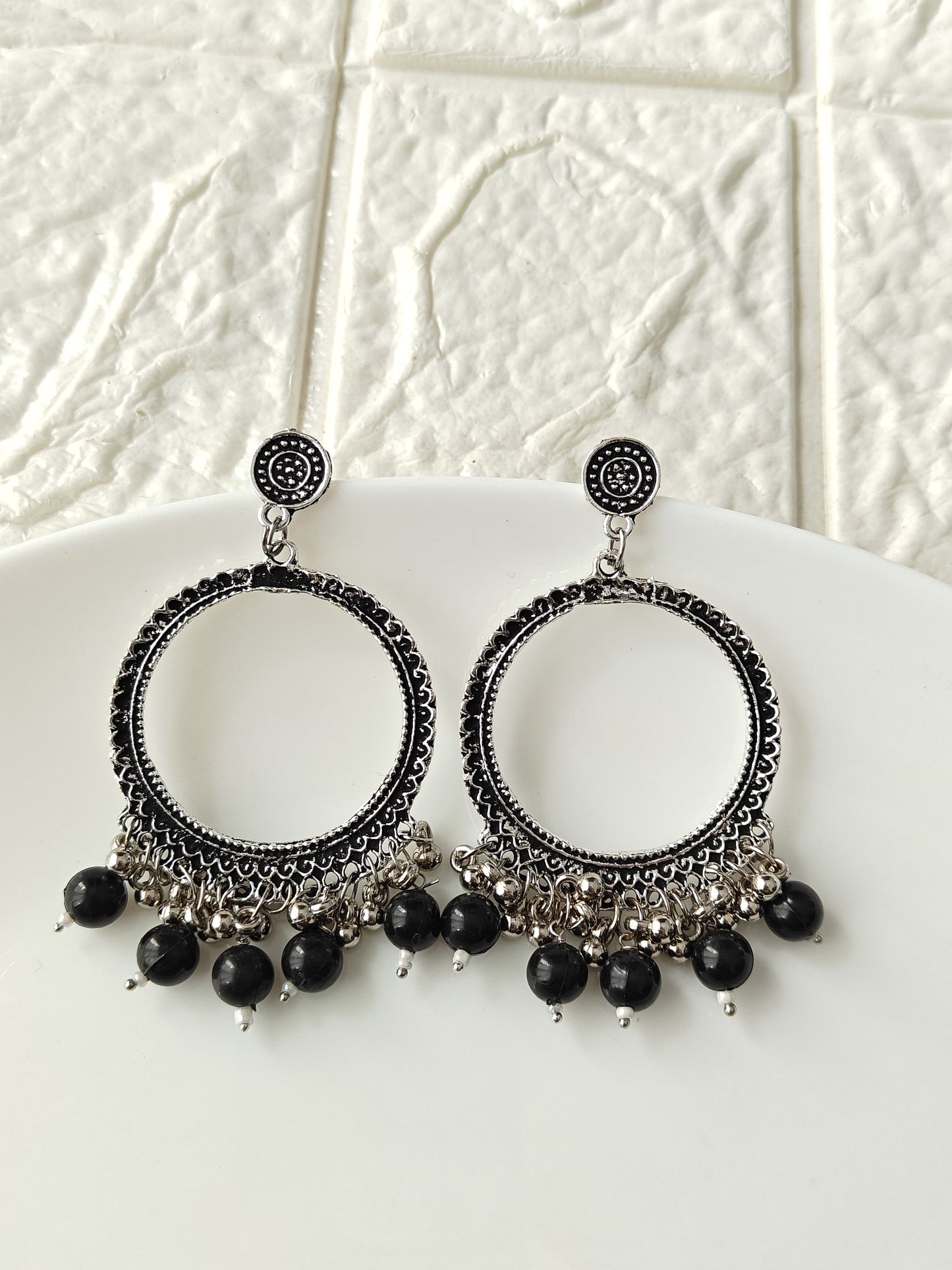 Round Black Beaded Jhumka Base