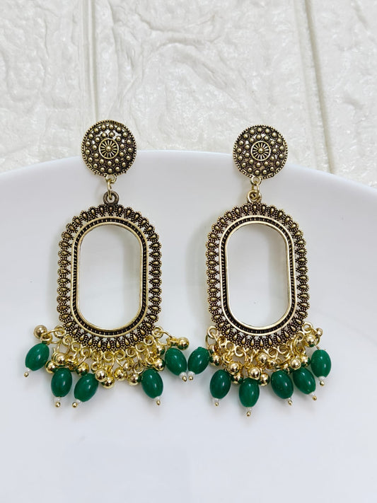 Oval Gold Green Beaded Jhumka Base