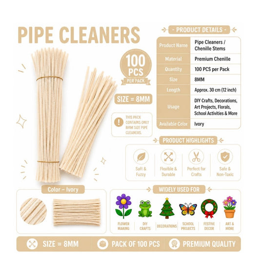 Pipe Cleaner 8MM - Ivory